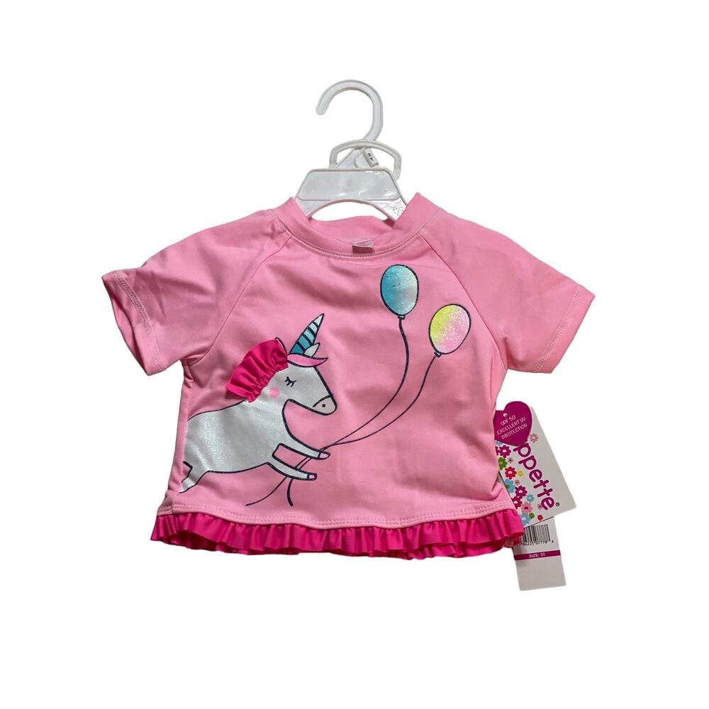 Toddler girl 3T 2pc swim shirt and swim bottoms SPF 50 pink unicorn
